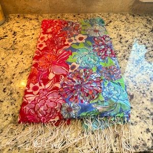 Lily Pulitzer light blue/red tassel scarf